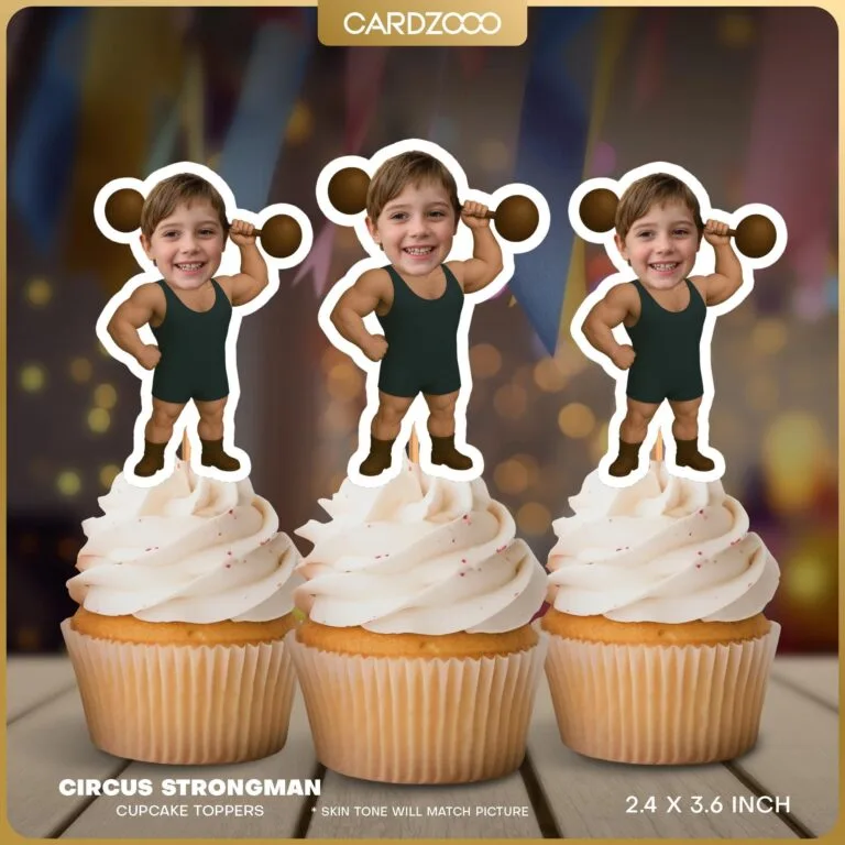 Circus Strongman Custom Face Cupcake Toppers
