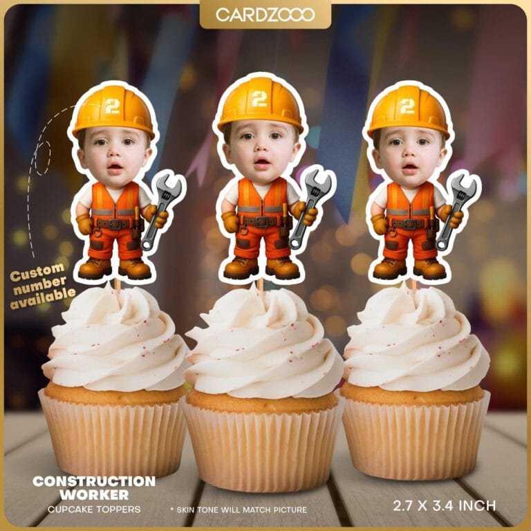 Construction Personalized Face Cupcake Toppers
