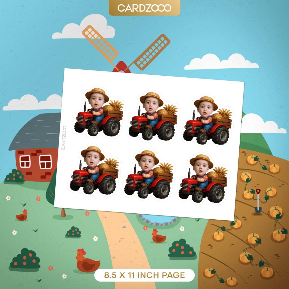 Farmer Tractor Custom Face Cupcake Toppers - Image 2
