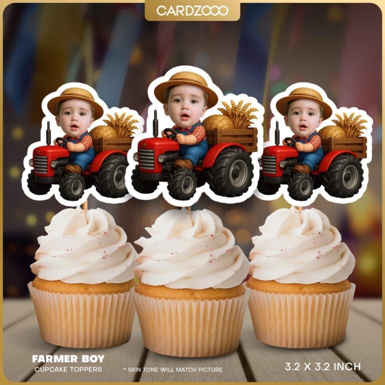 Farmer Tractor Custom Face Cupcake Toppers