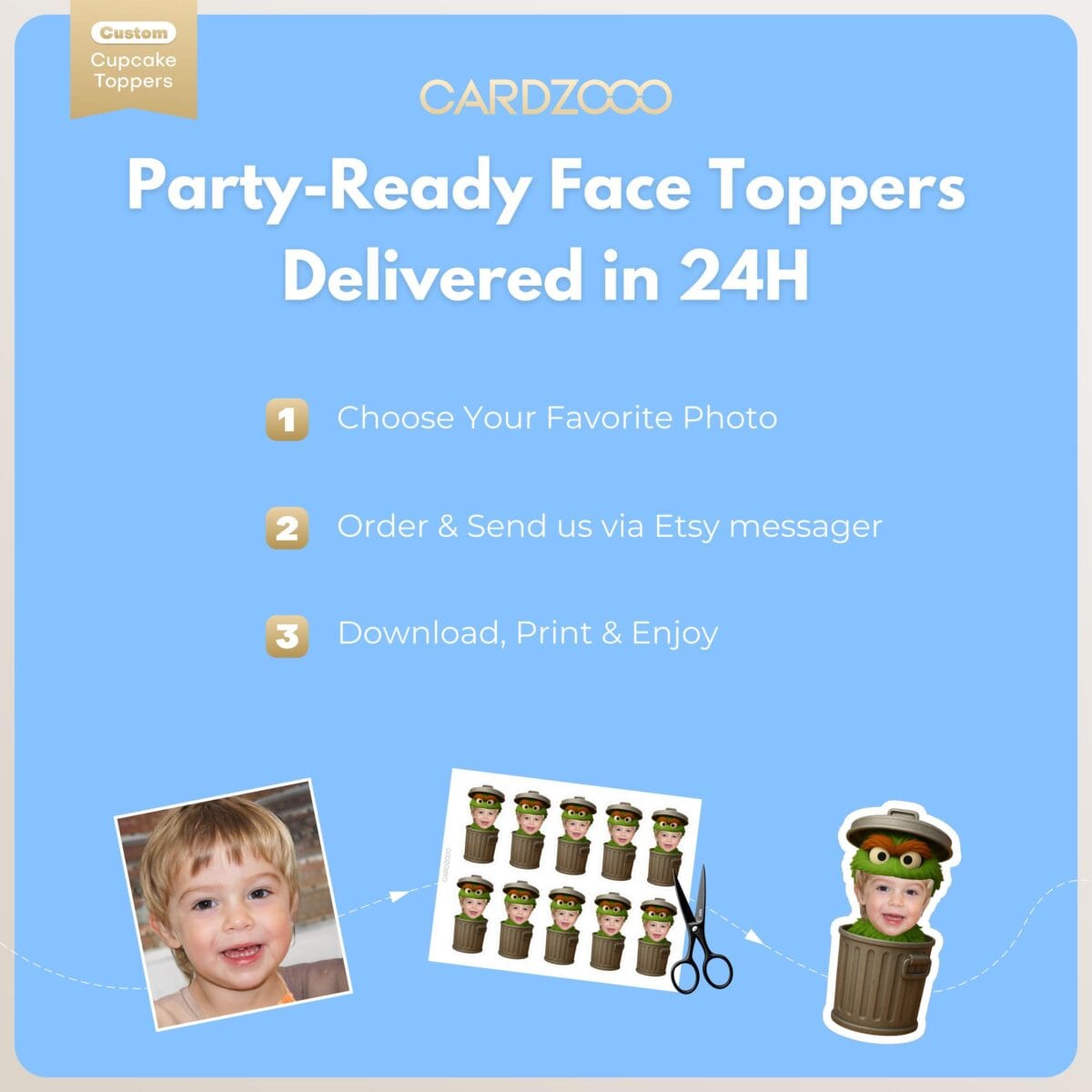Oscar the Grouch Personalized Face Cupcake Toppers - Image 3