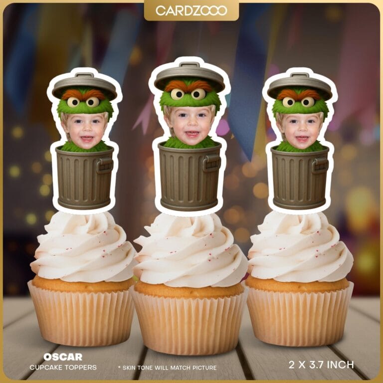 Oscar the Grouch Personalized Face Cupcake Toppers