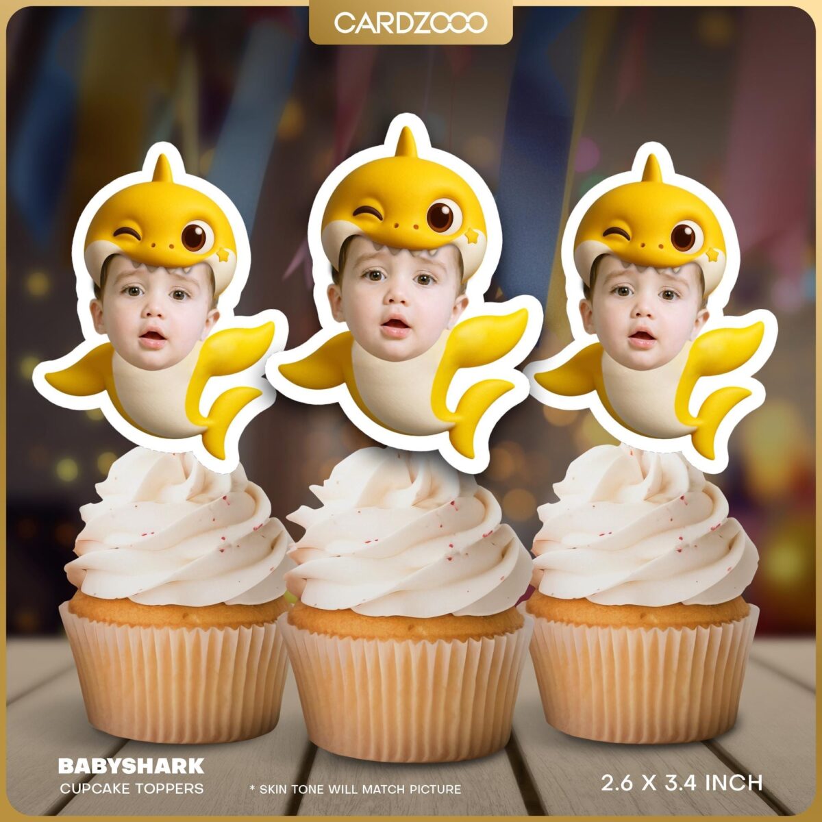 Baby Shark Custom Face Cupcake Toppers