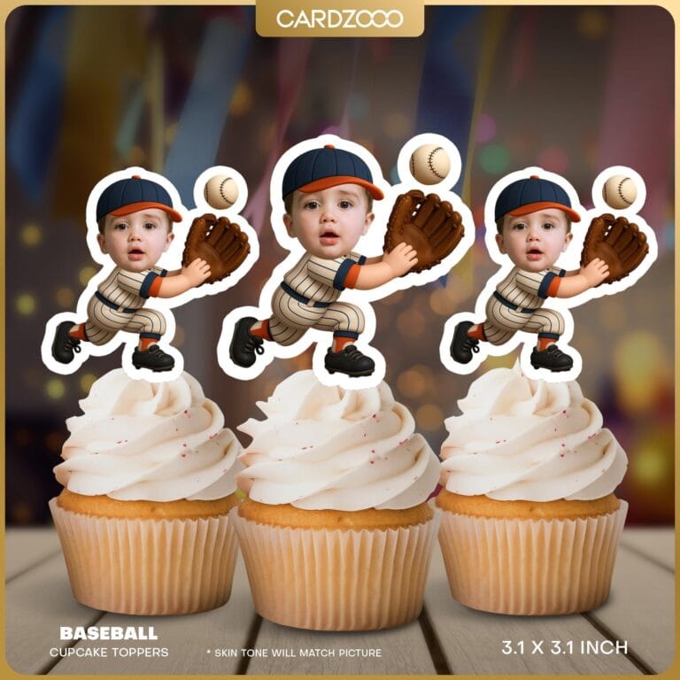 Personalized Face Baseball Catcher Cupcake Toppers