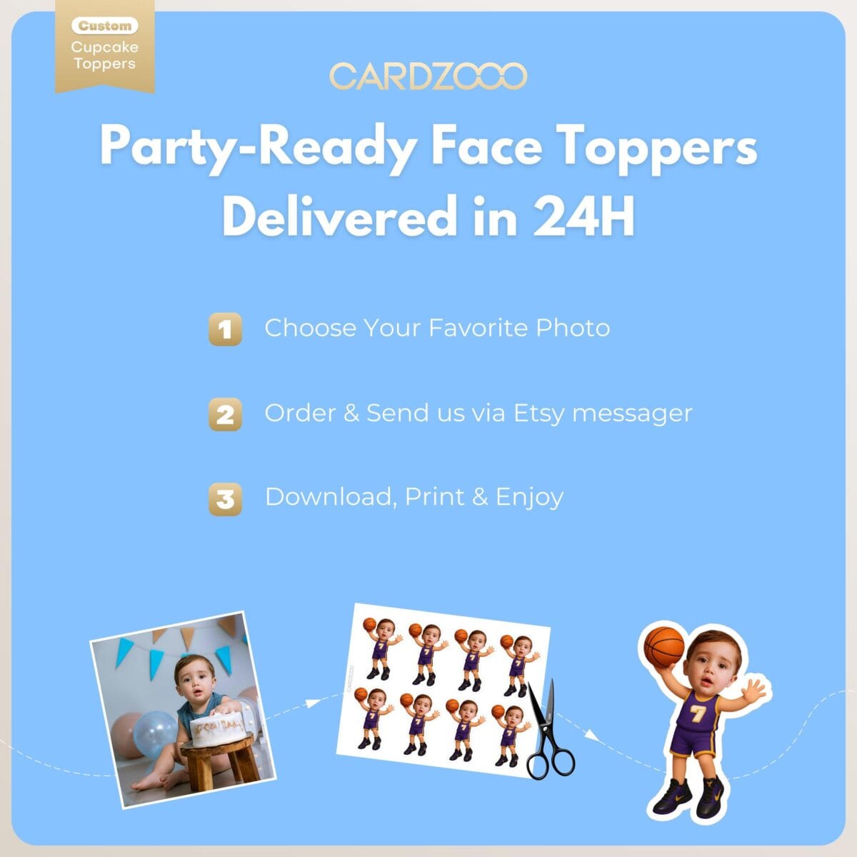Basketball Personalized Face Cupcake Toppers - Image 3