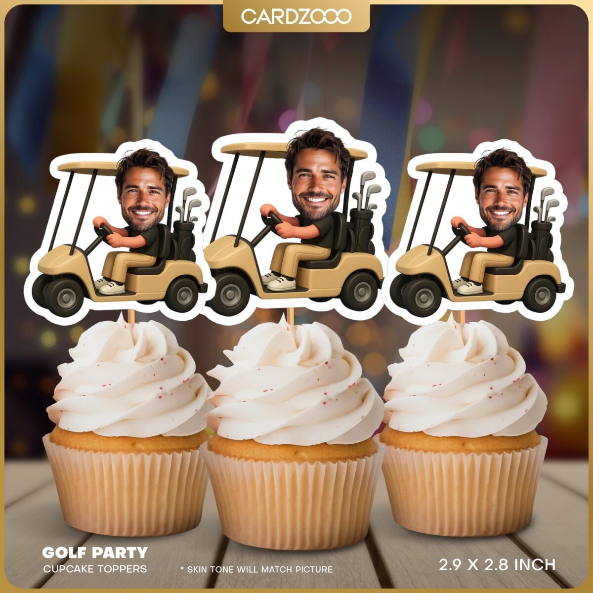 Golf Cart Custom Face Cupcake Toppers