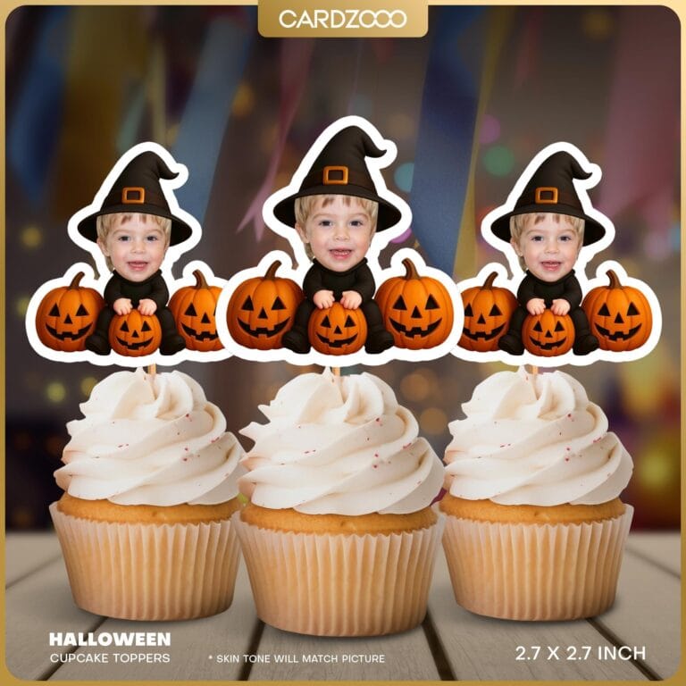 Pumpkin Witch Custom Face Cupcake Toppers