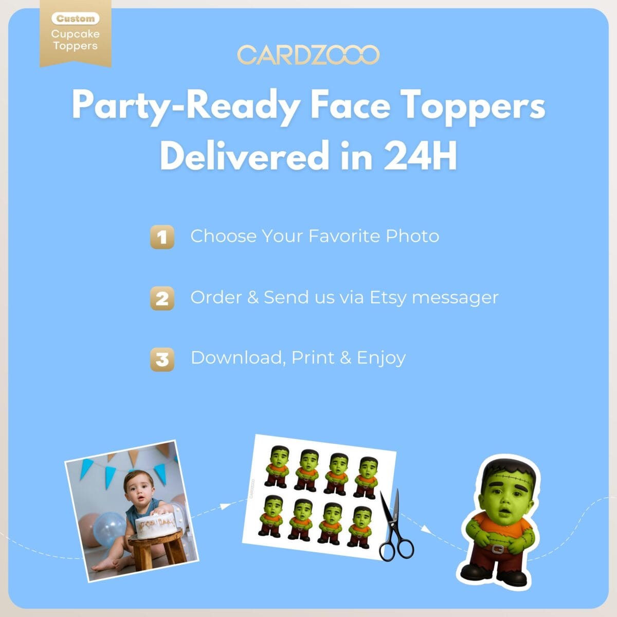 Frankenstein Custom Face Cupcake Toppers - Image 3