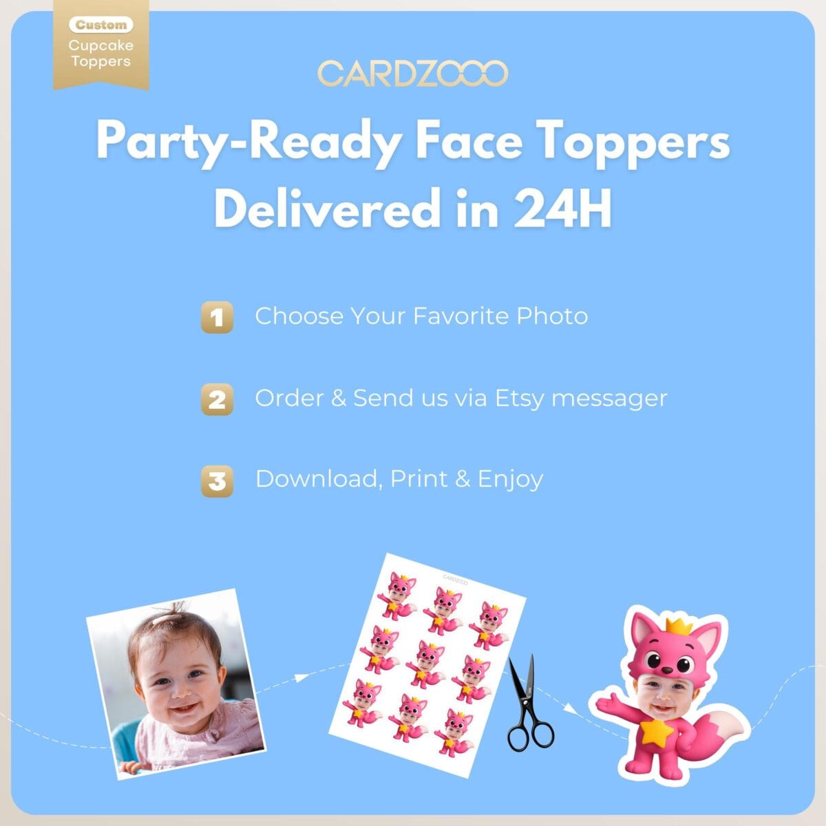 Pink Fox Custom Face Cupcake Toppers - Image 3