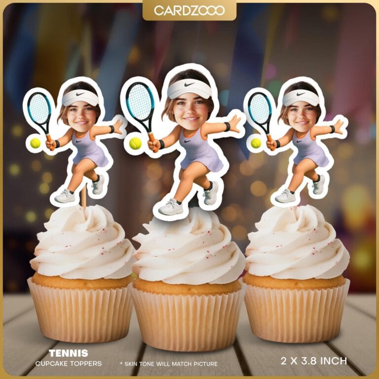 Tennis Girl Grey Color Custom Face Cupcake Toppers