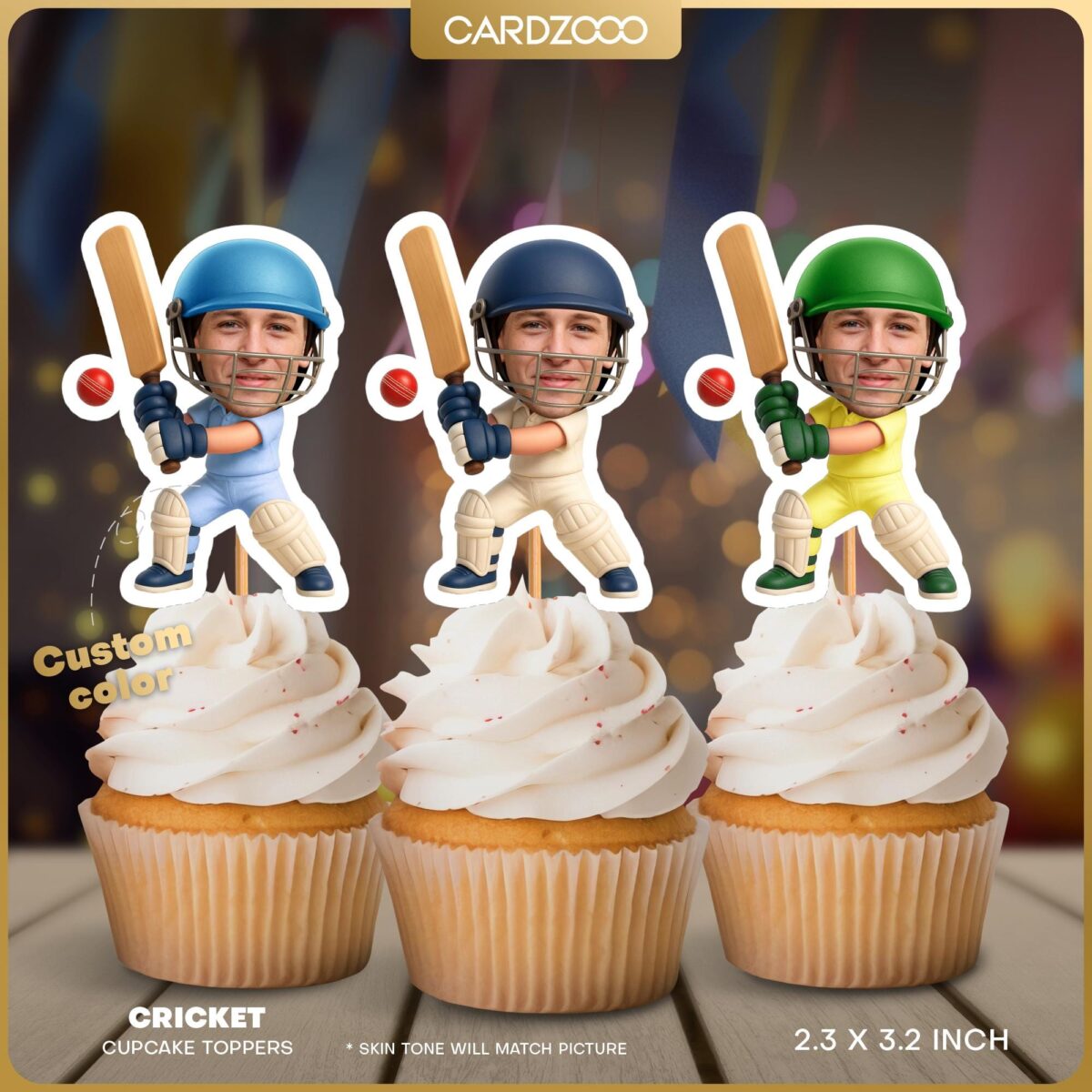 Cricket Custom Face Cupcake Toppers