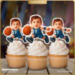 Blue Jersey Basketball Custom Face Cupcake Toppers