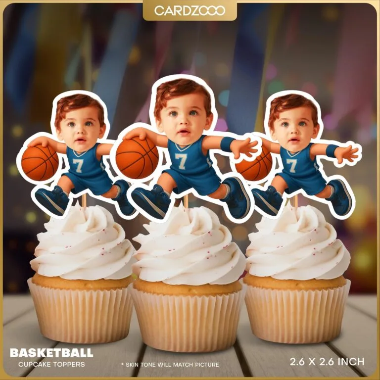 Blue Jersey Basketball Custom Face Cupcake Toppers