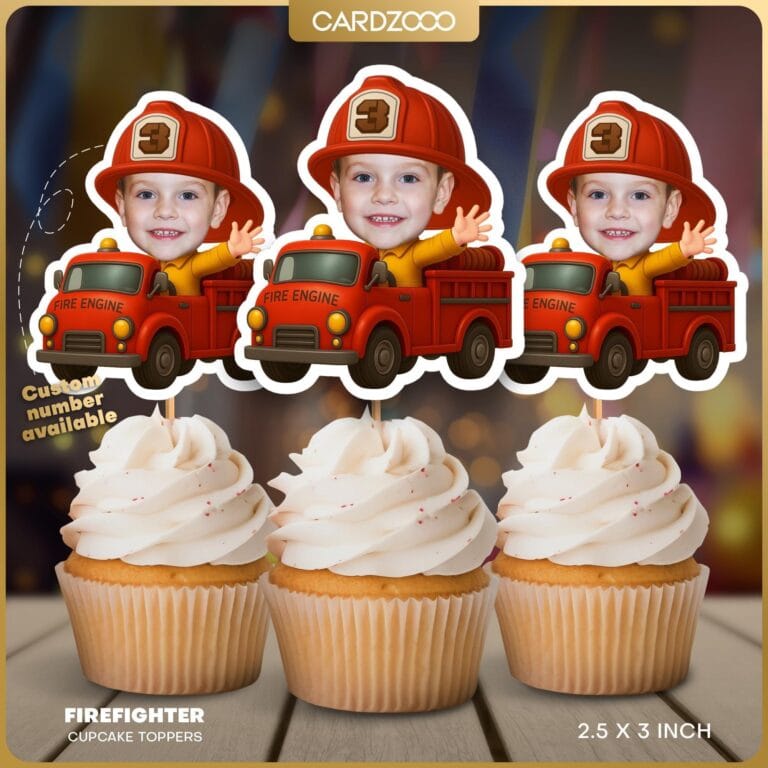 Fire Truck Custom Face Cupcake Toppers