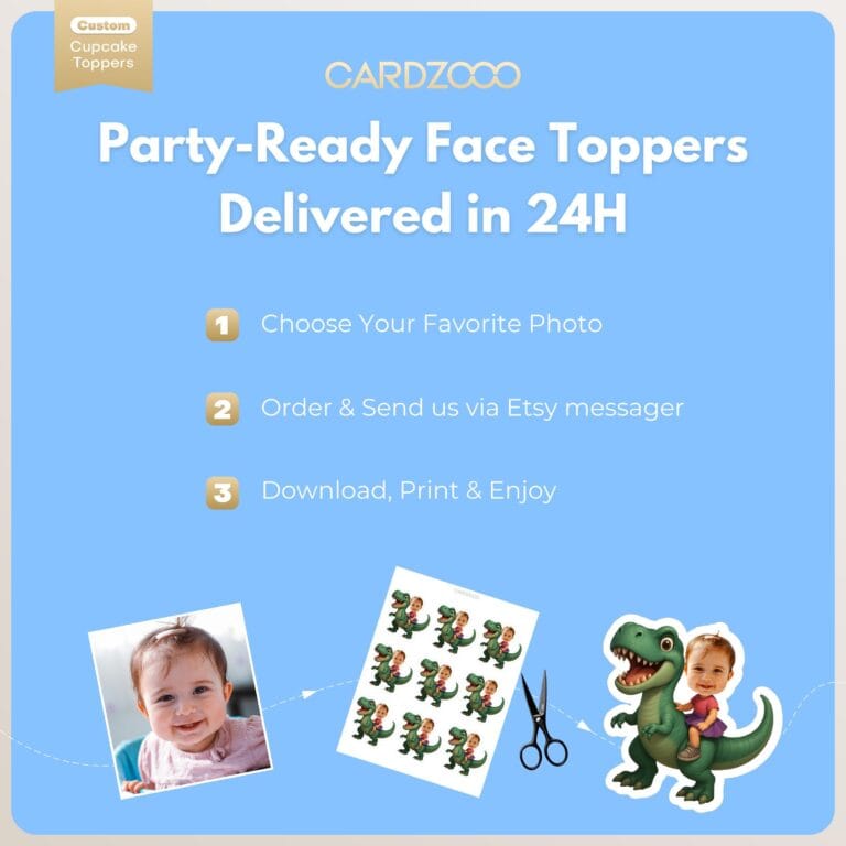 Dinosaur Rider Personalized Face Cupcake Toppers - Image 3