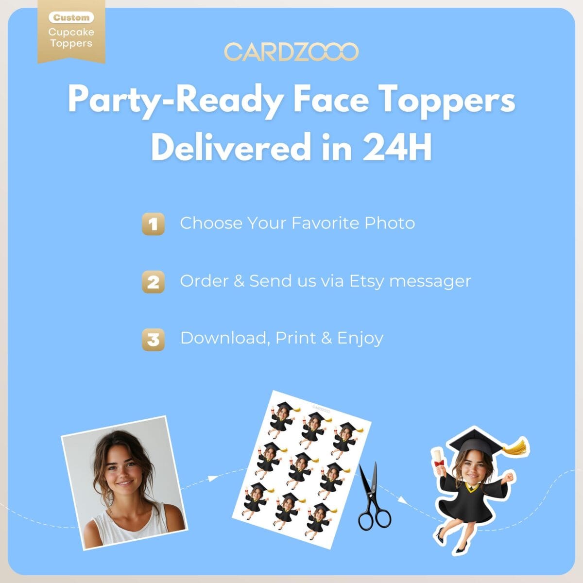 Graduation Custom Face Cupcake Toppers With Heels - Image 3