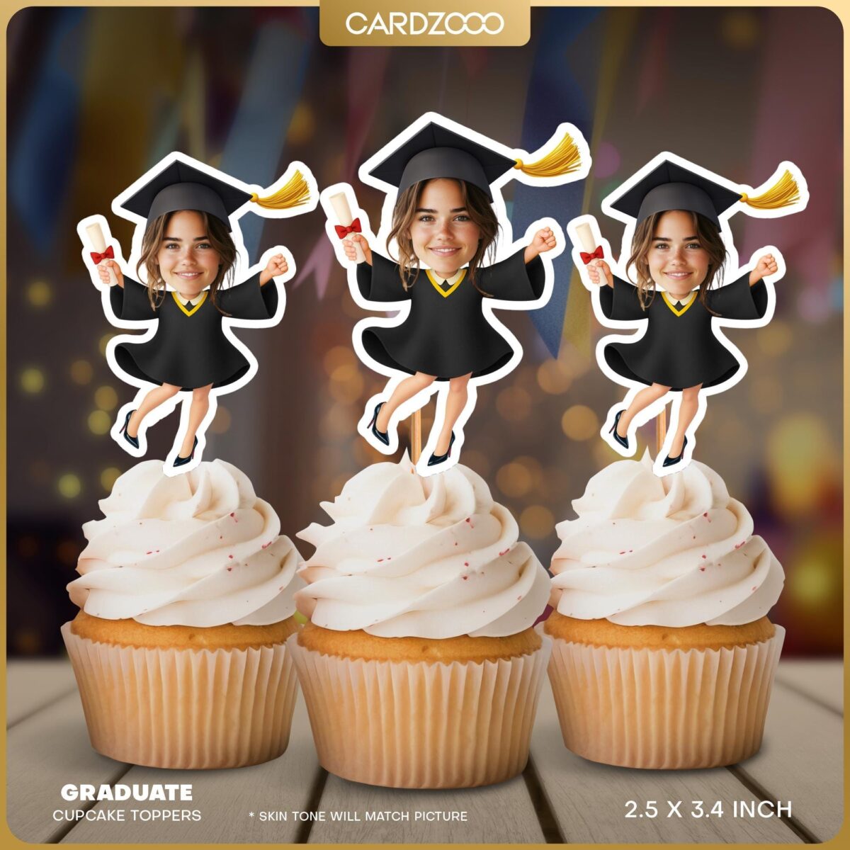 Graduation Custom Face Cupcake Toppers With Heels