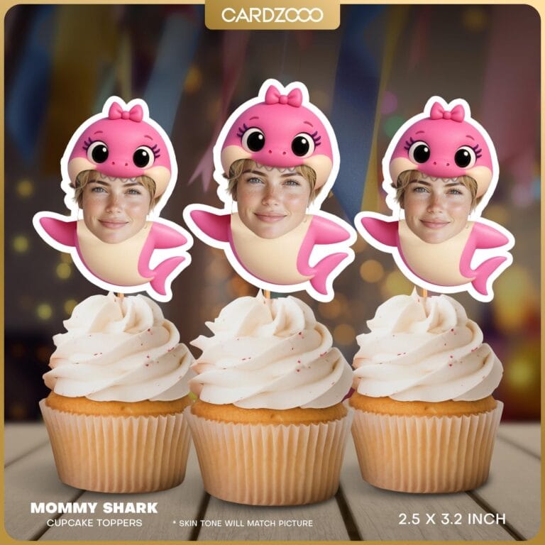 Mommy Shark Custom Face Cupcake Toppers