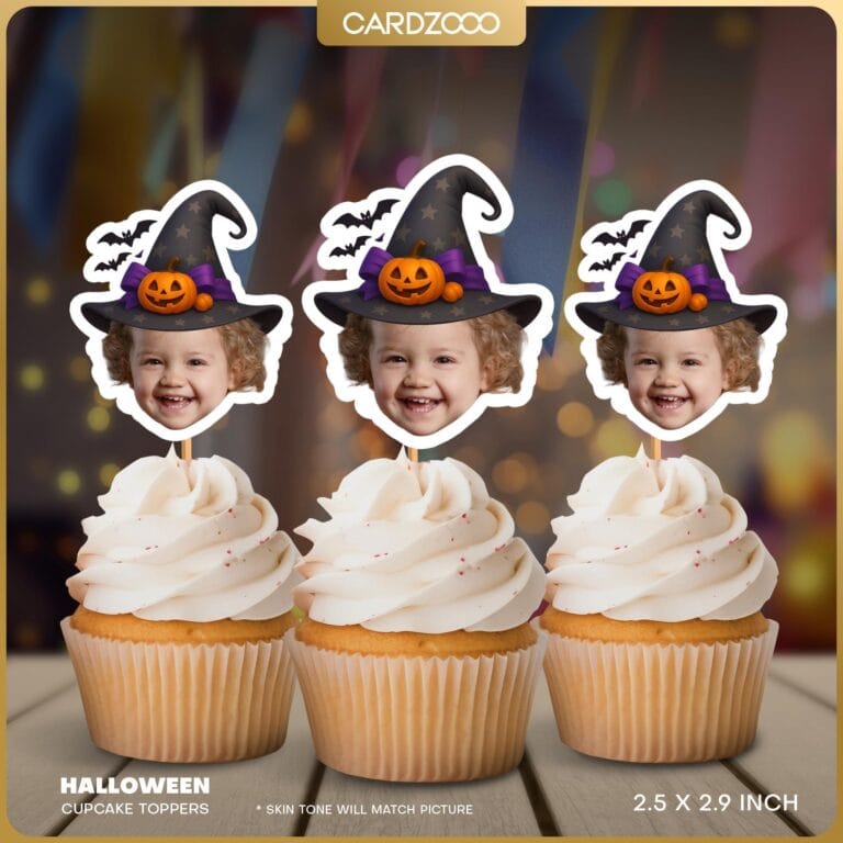 Witch Hat Halloween Custom Face Cupcake Toppers