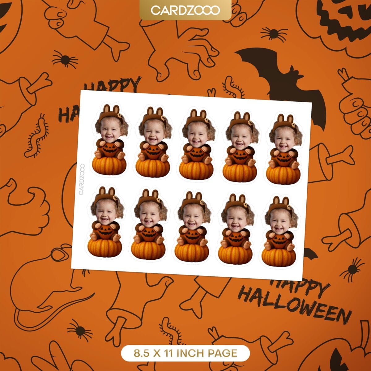 Labubu Pumpkin Halloween Custom Face Cupcake Toppers - Image 2