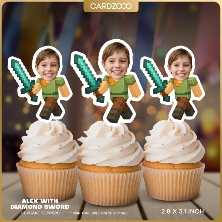 Alex Diamond Sword Custom Face Cupcake Toppers