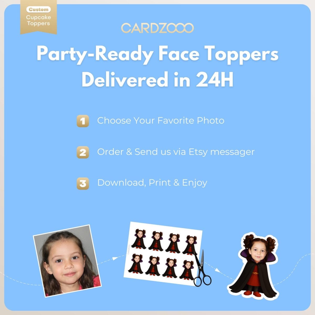 Vampire Girl Custom Face Cupcake Toppers - Image 3