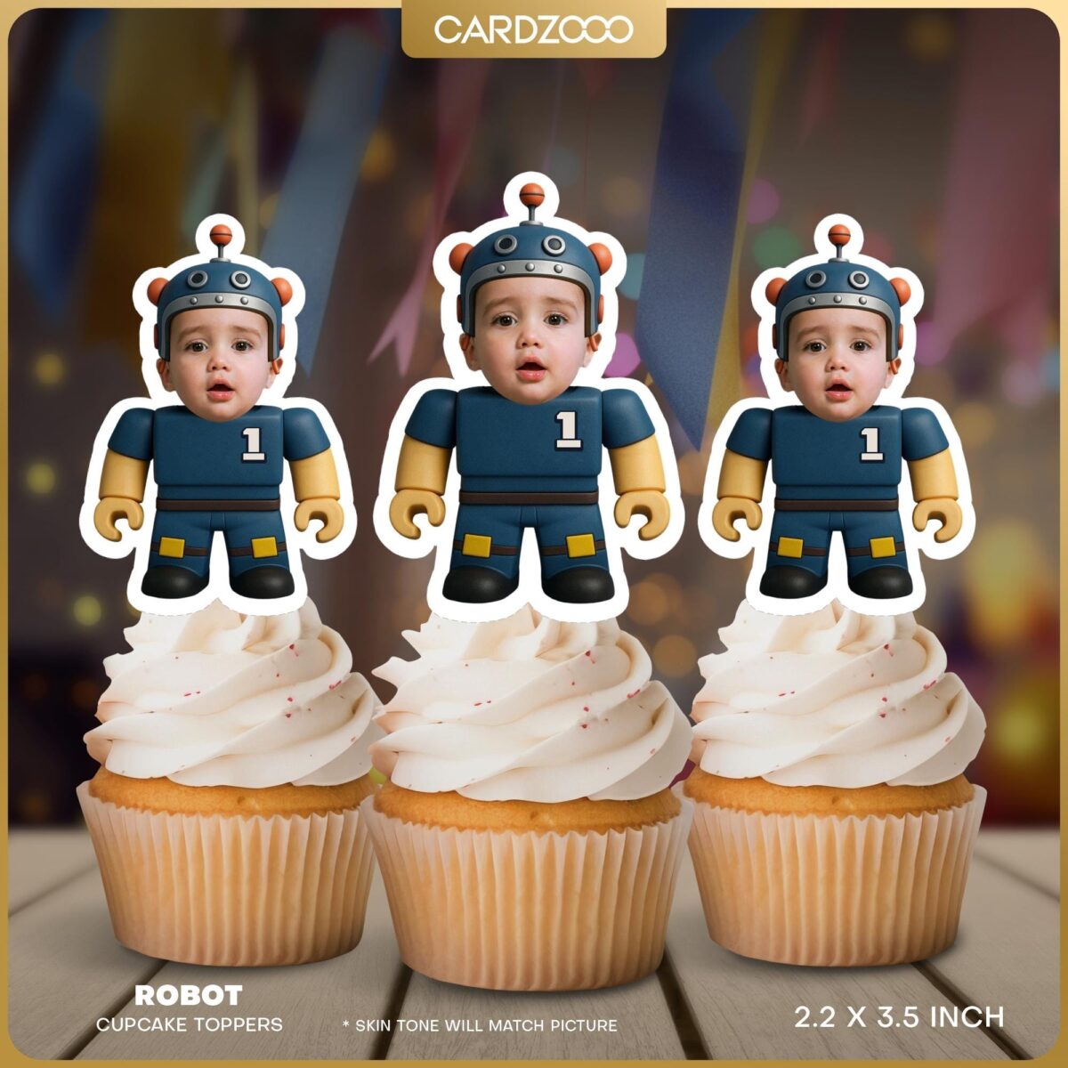 Robot Custom Face Cupcake Toppers