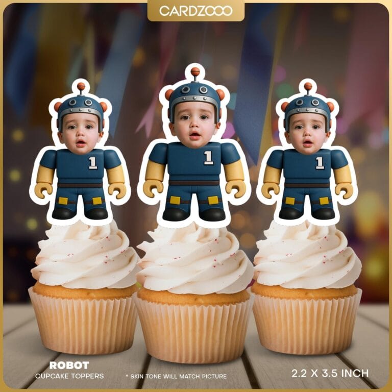 Robot Custom Face Cupcake Toppers