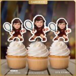 Tennis Red Girl Personalized Face Cupcake Toppers
