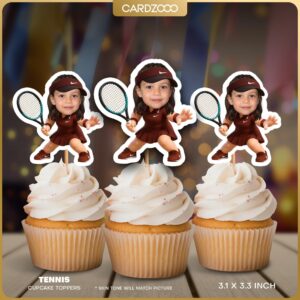 Tennis Red Girl Personalized Face Cupcake Toppers