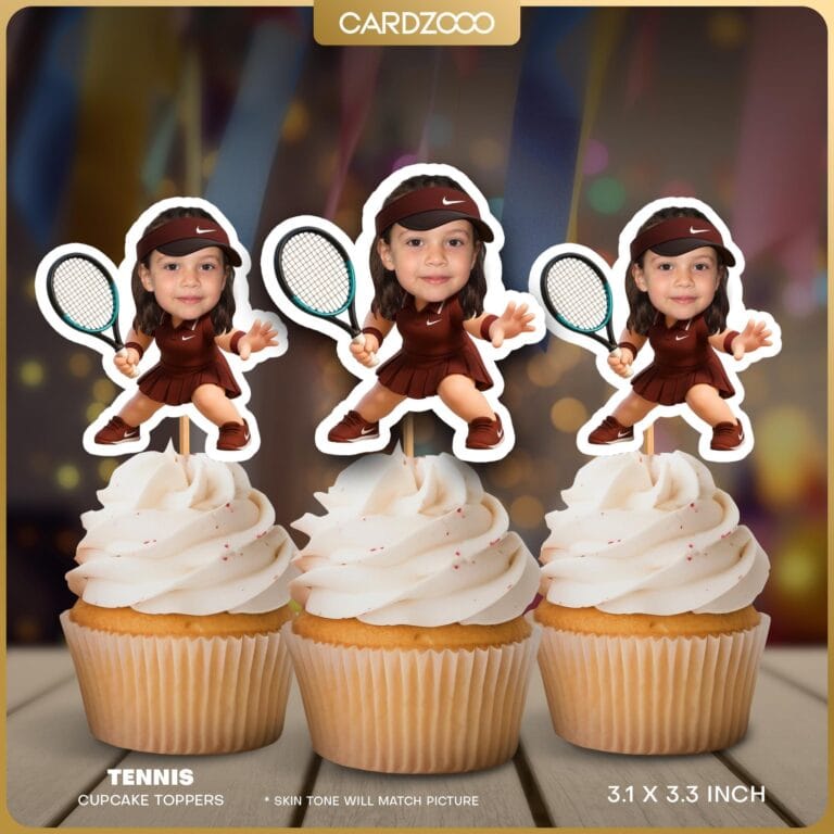 Tennis Red Girl Personalized Face Cupcake Toppers