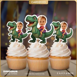 Dinosaur Rider Personalized Face Cupcake Toppers