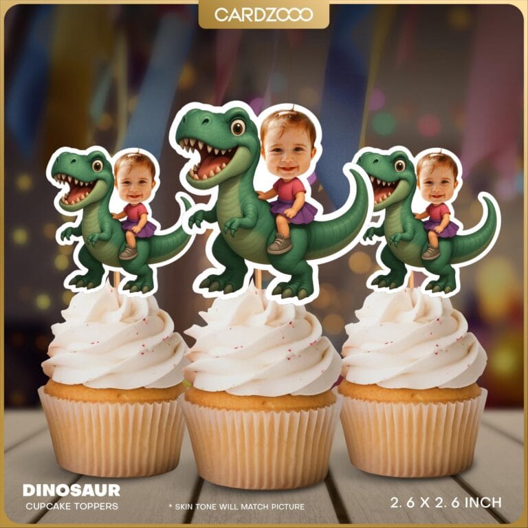 Dinosaur Rider Personalized Face Cupcake Toppers