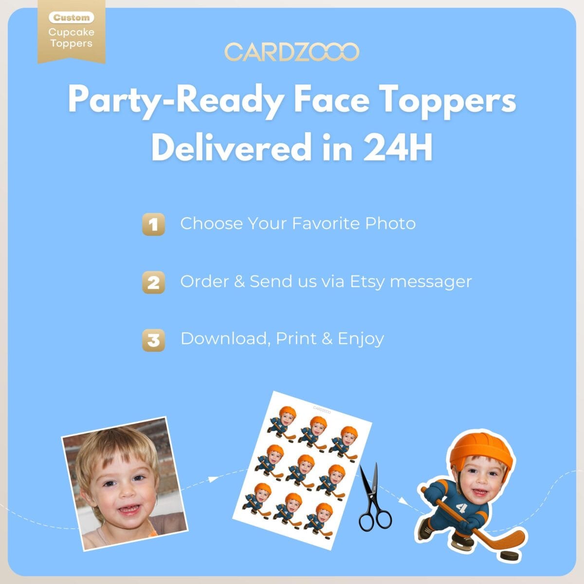 Custom Face Ice Hockey Cupcake Toppers - Image 3