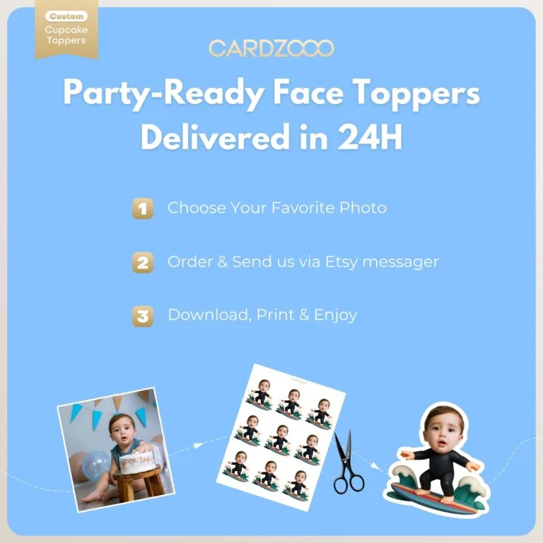Surfing Personalized Face Cupcake Toppers - Image 3