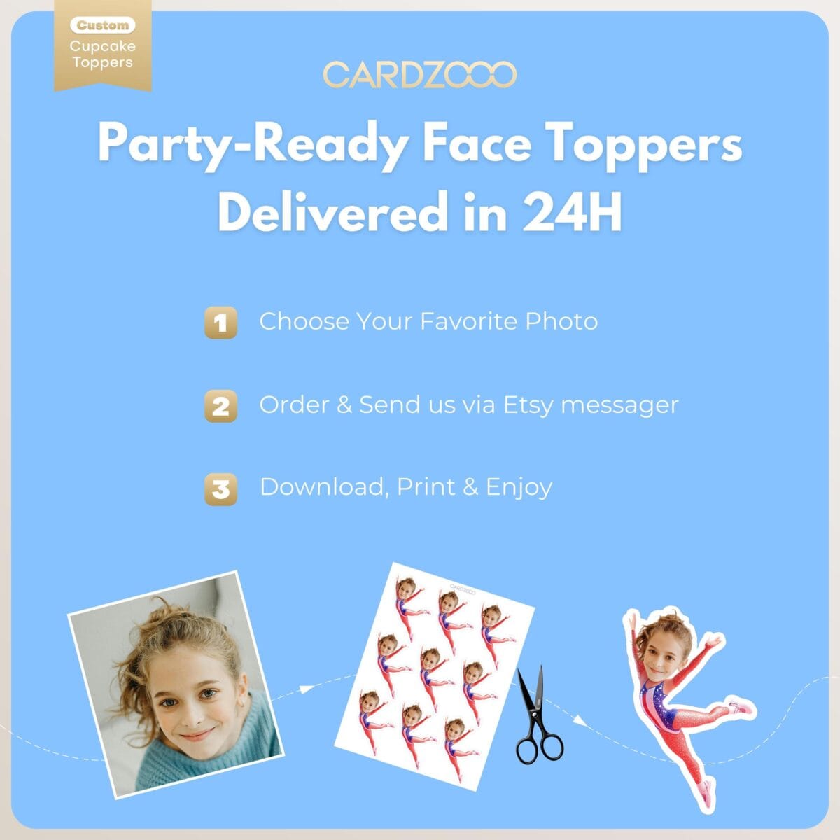 Gymnast Custom Face Cupcake Toppers - Image 3