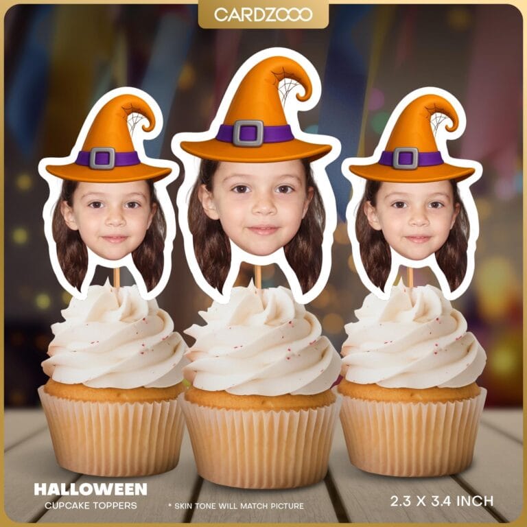 Custom Face Witch Hat Cupcake Toppers