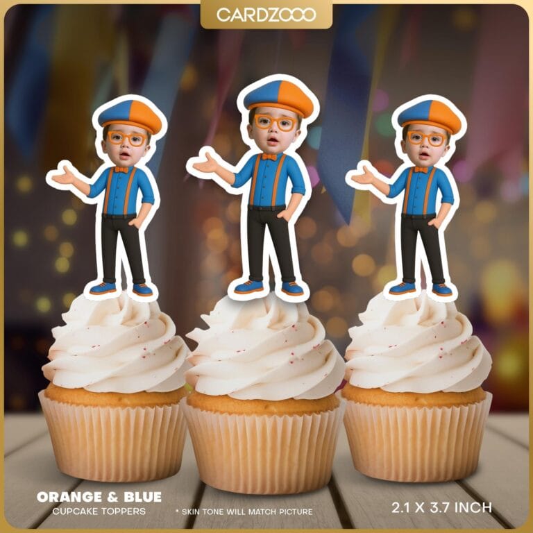 Orange and Blue Custom Face Cupcake Toppers