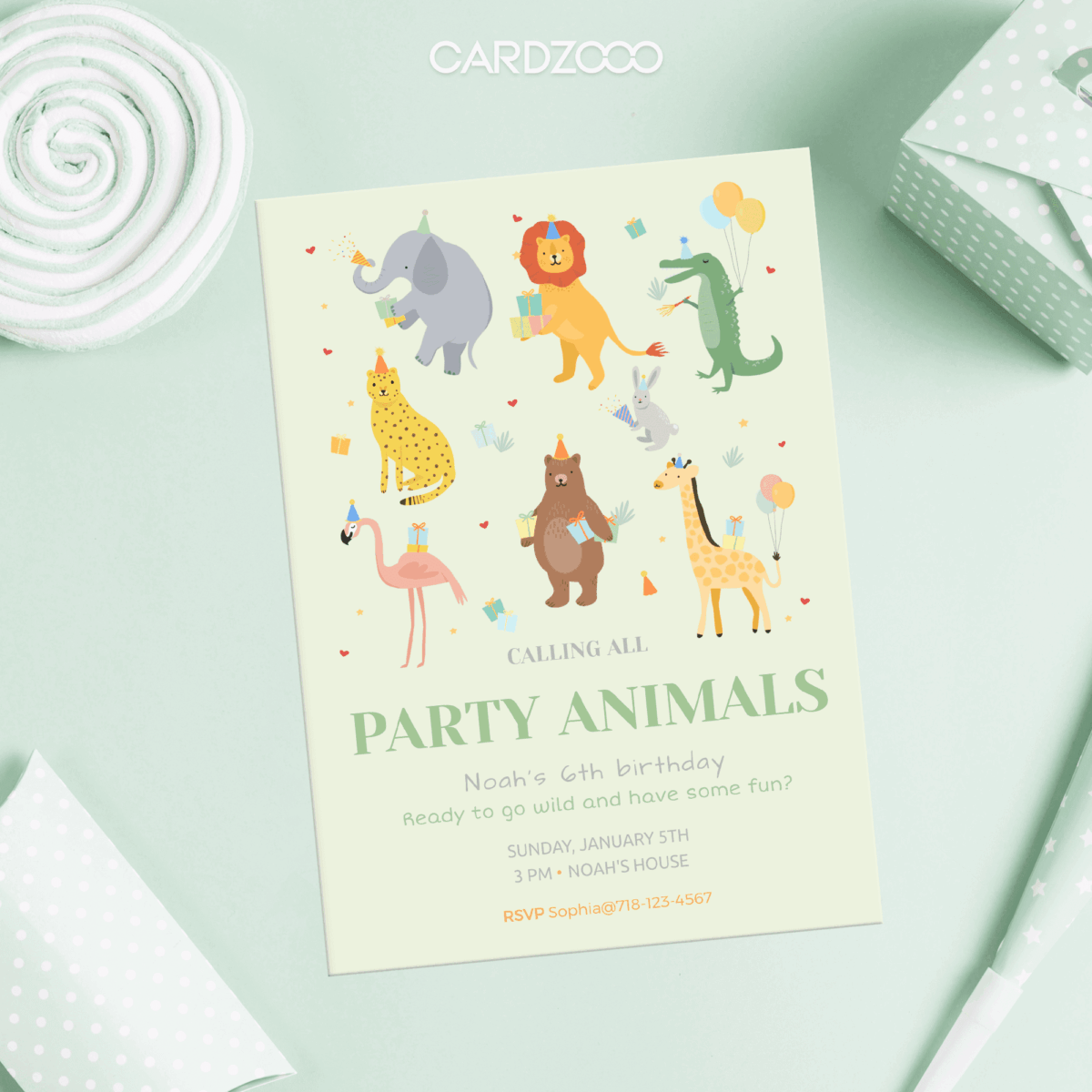 Calling All Party Animals Birthday Invitation, Safari Jungle Kids Invite - Image 3