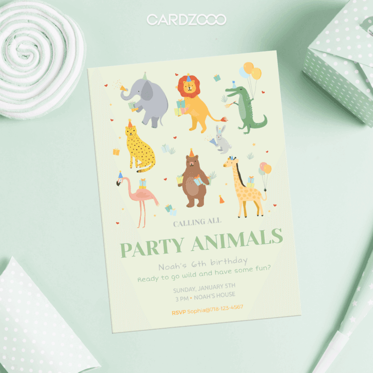 Calling All Party Animals Birthday Invitation, Safari Jungle Kids Invite - Image 3