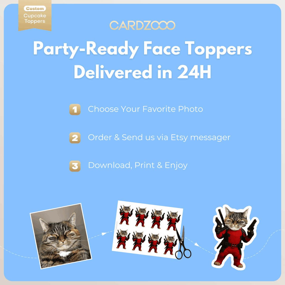 DeadPool Custom Face Cupcake Toppers - Image 3