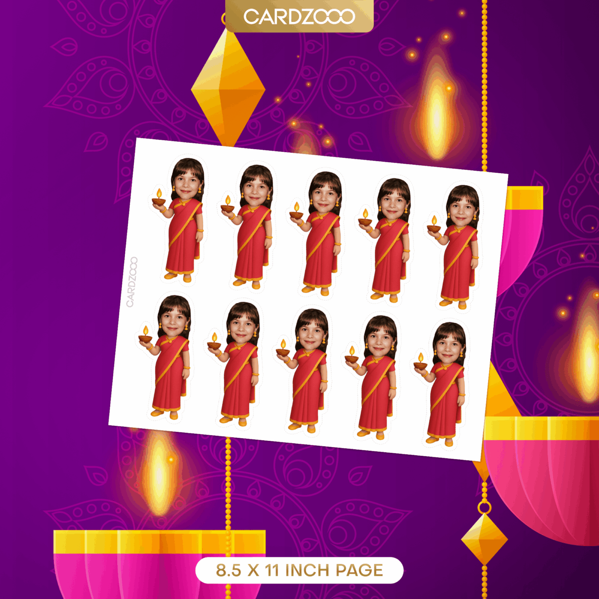 Diwali Girl Personalized Face Cupcake Toppers 2
