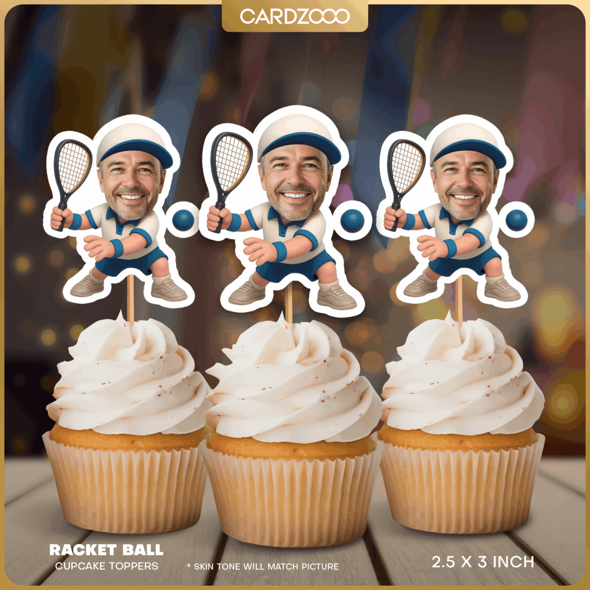 Racket Ball Custom Face Cupcake Toppers