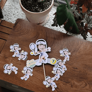 Tennis Girl Grey Color Custom Face Cupcake Toppers Show Case